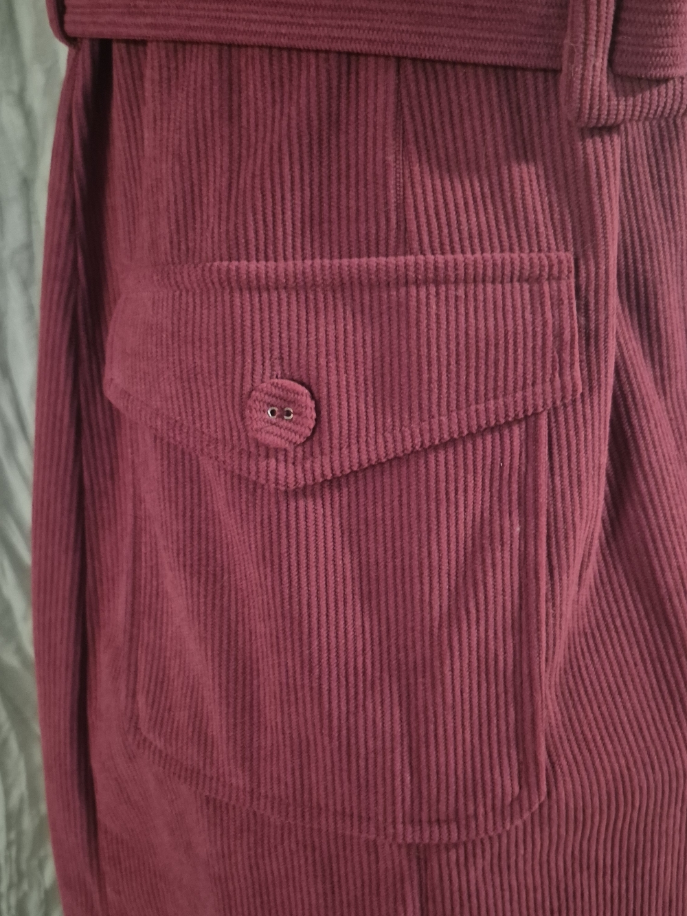Sleeveless Corduroy Belted Mini Dress in Burgundy - Picture 2 of 5